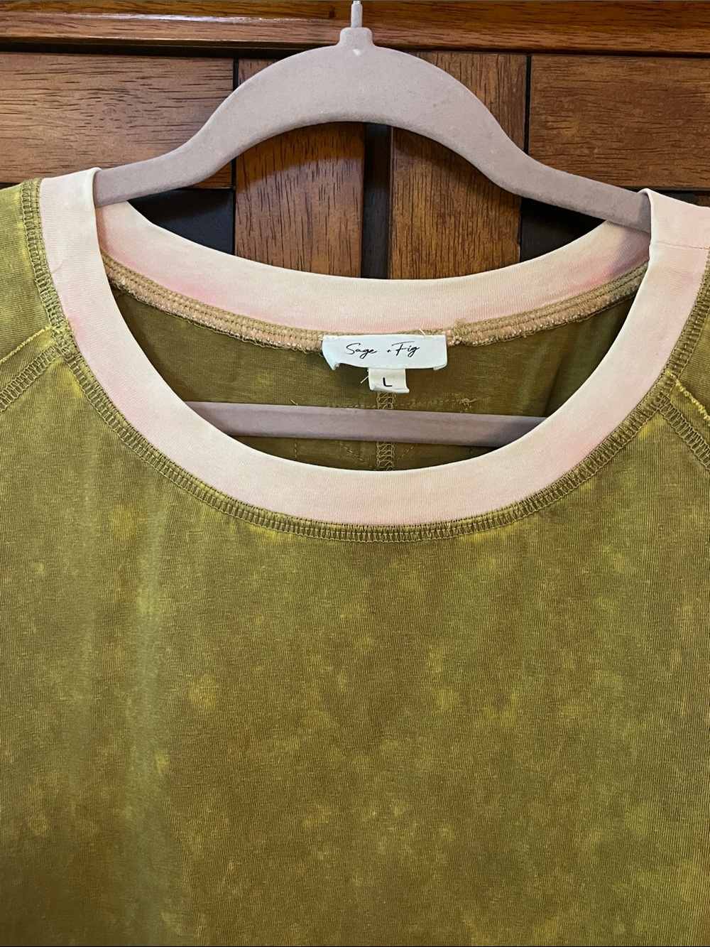 Sage & Fig Olive Green Colorblock 3/4 Sleeve Top w/Pink & Yellow Accents - Picture 3 of 10